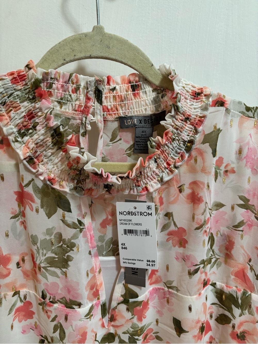 Love By Design Cream Floral Ruffle-Neck Mini Dress with Pink Accents
